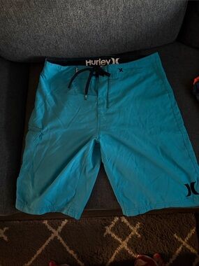 Hurley Men’s Teal/Black Boardshorts - Drawstring Swim Trunks. No returns